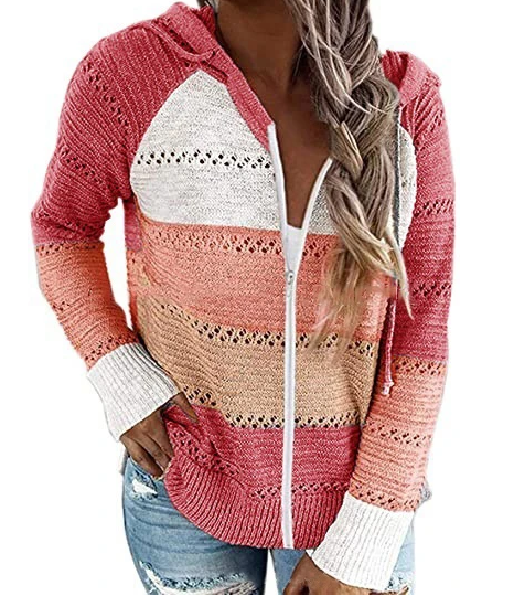 Contrast Color Knitted Zipper Lightweight Tops