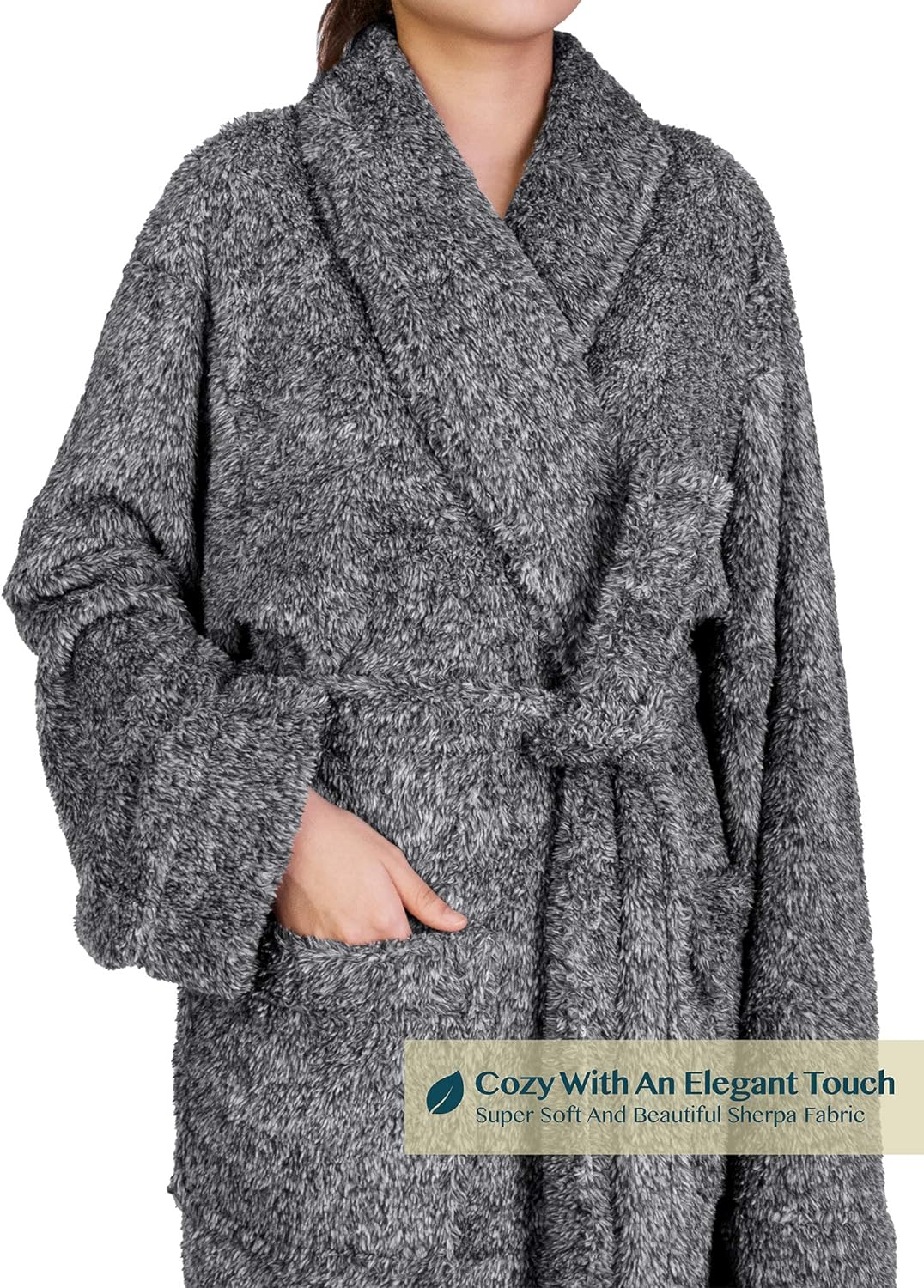 Premium Womens Plush Soft Robe Fluffy, Warm, Fleece Sherpa Shaggy Bathrobe