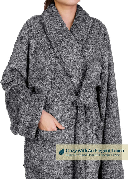Premium Womens Plush Soft Robe Fluffy, Warm, Fleece Sherpa Shaggy Bathrobe