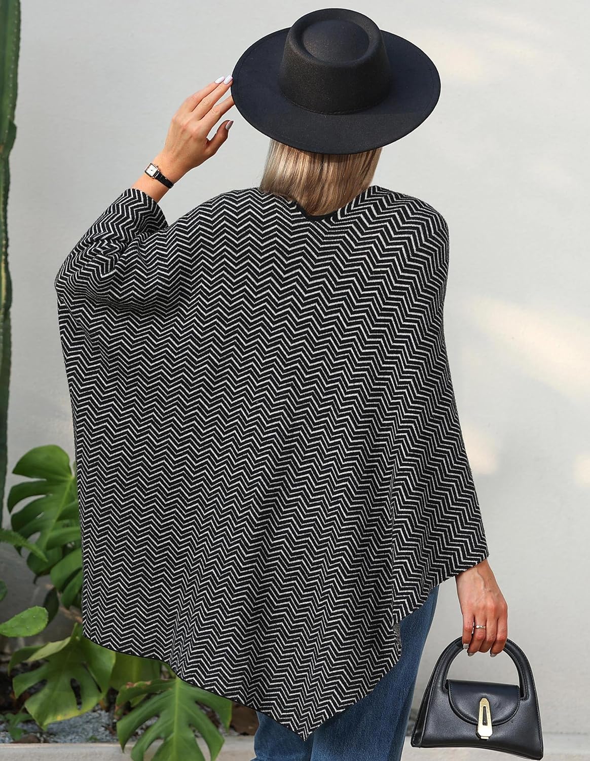 Womens Large Cross Front Poncho Sweater Wrap Topper Knitted Elegant Shawls Cape for Fall Winter