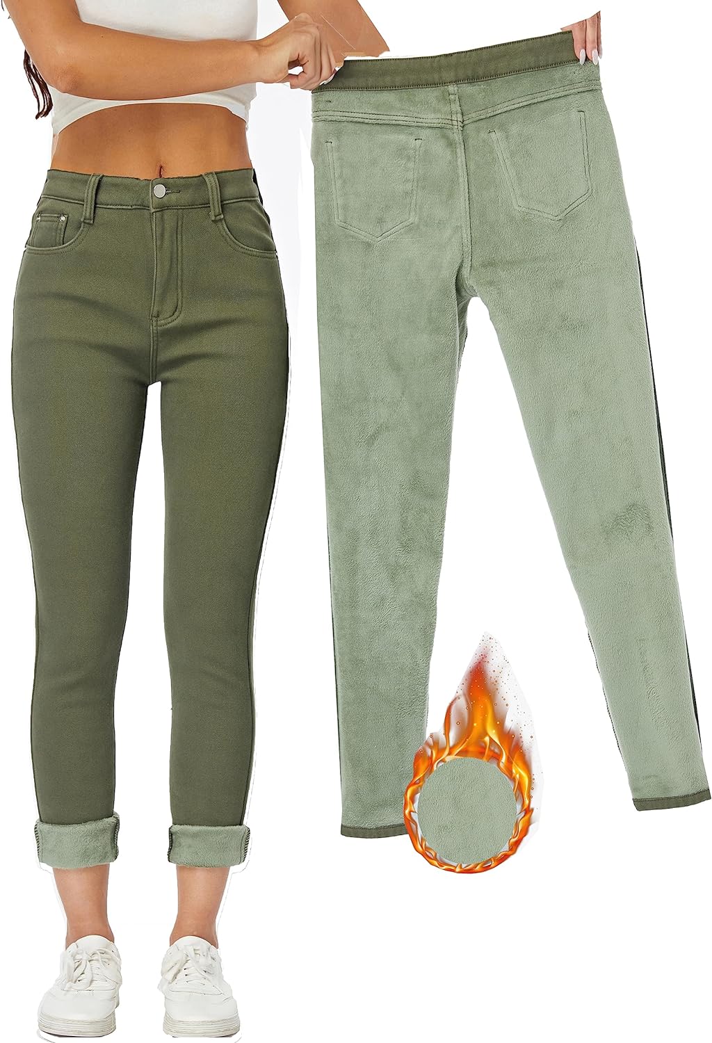 Women's Winter Fleece Lined Sherpa Thermal Skinny Pants Casual Warm Trousers