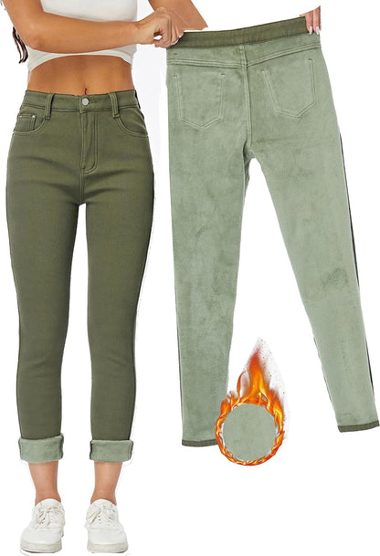 Women's Winter Fleece Lined Sherpa Thermal Skinny Pants Casual Warm Trousers