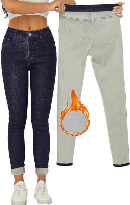 Women's Winter Fleece Lined Sherpa Thermal Skinny Pants Casual Warm Trousers