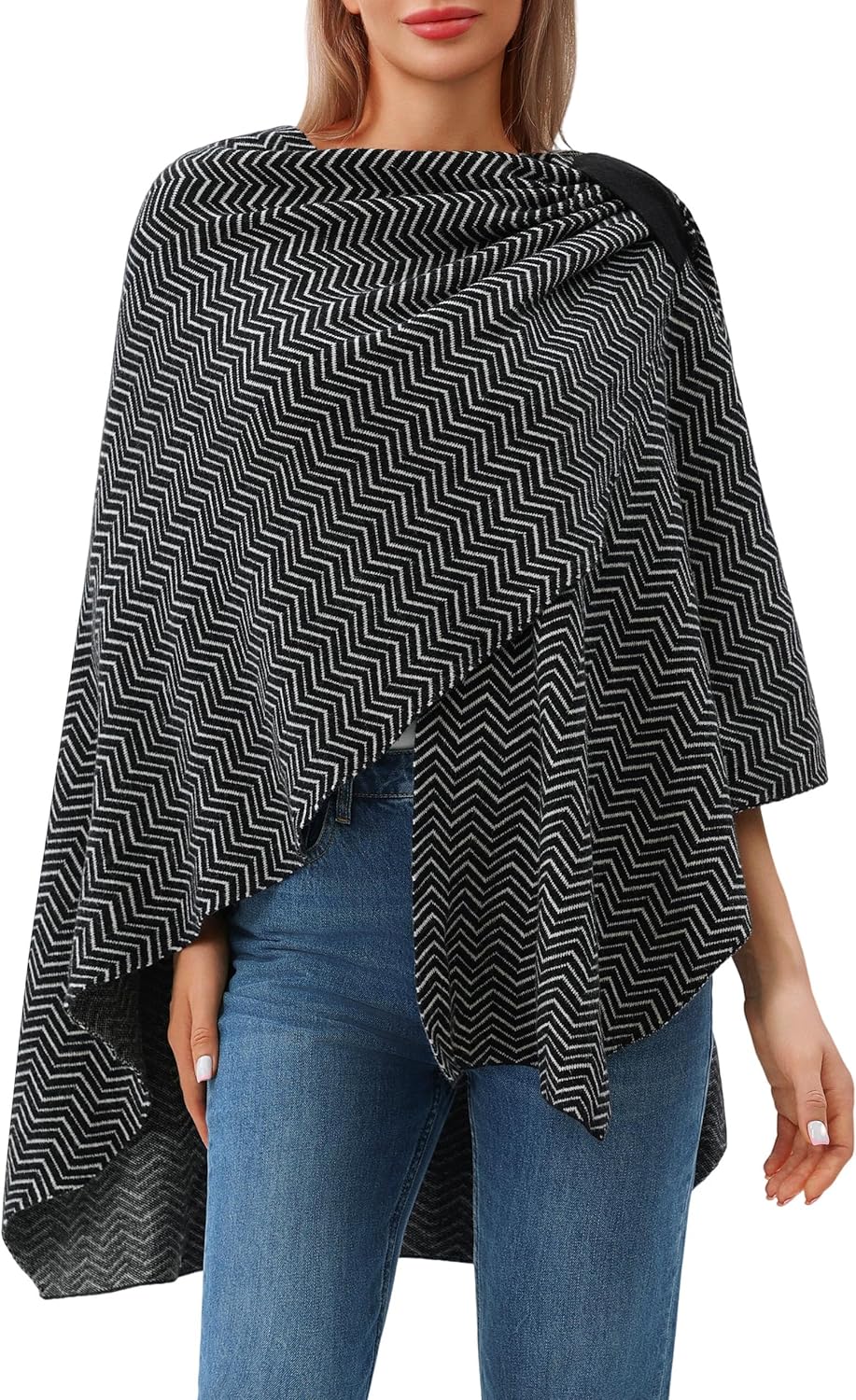 Womens Large Cross Front Poncho Sweater Wrap Topper Knitted Elegant Shawls Cape for Fall Winter
