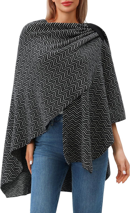 Womens Large Cross Front Poncho Sweater Wrap Topper Knitted Elegant Shawls Cape for Fall Winter