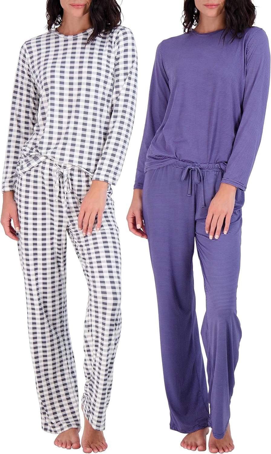 Real Essentials 2 Pack: Women’s Pajama Set Super-Soft Short & Long Sleeve Top With Pants (Available In Plus Size)
