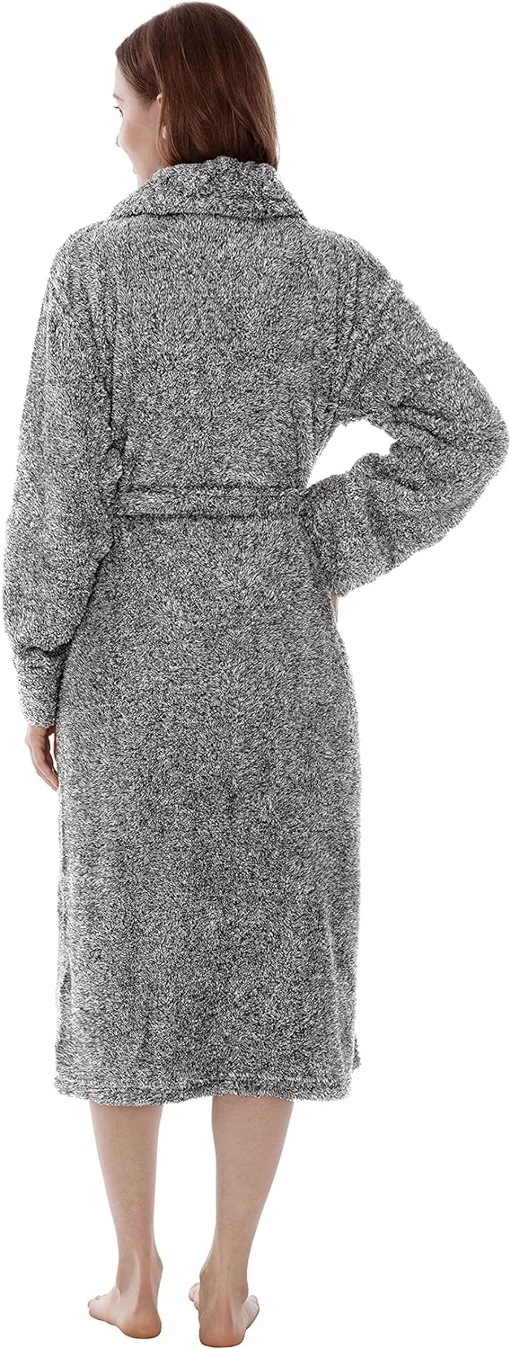 Premium Womens Plush Soft Robe Fluffy, Warm, Fleece Sherpa Shaggy Bathrobe