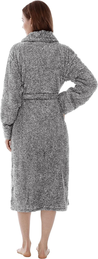Premium Womens Plush Soft Robe Fluffy, Warm, Fleece Sherpa Shaggy Bathrobe