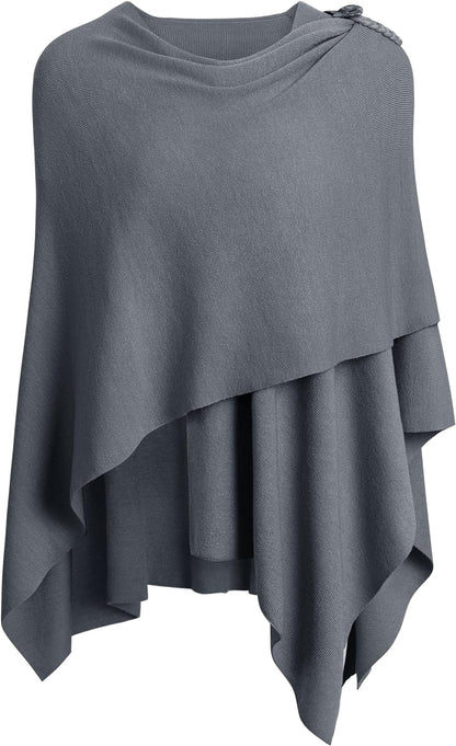 Womens Large Cross Front Poncho Sweater Wrap Topper Knitted Elegant Shawls Cape for Fall Winter