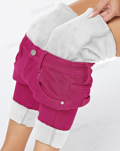 Women's Winter Fleece Lined Sherpa Thermal Skinny Pants Casual Warm Trousers