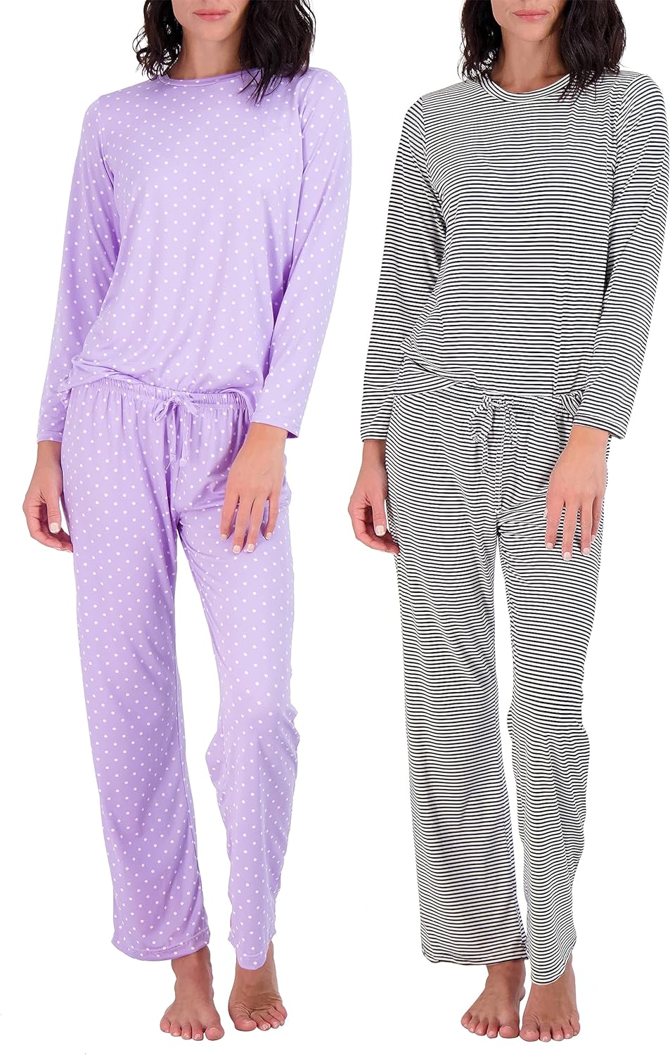 Real Essentials 2 Pack: Women’s Pajama Set Super-Soft Short & Long Sleeve Top With Pants (Available In Plus Size)
