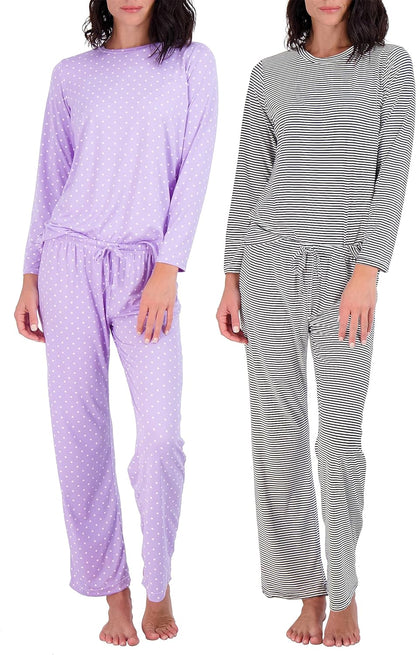 Real Essentials 2 Pack: Women’s Pajama Set Super-Soft Short & Long Sleeve Top With Pants (Available In Plus Size)