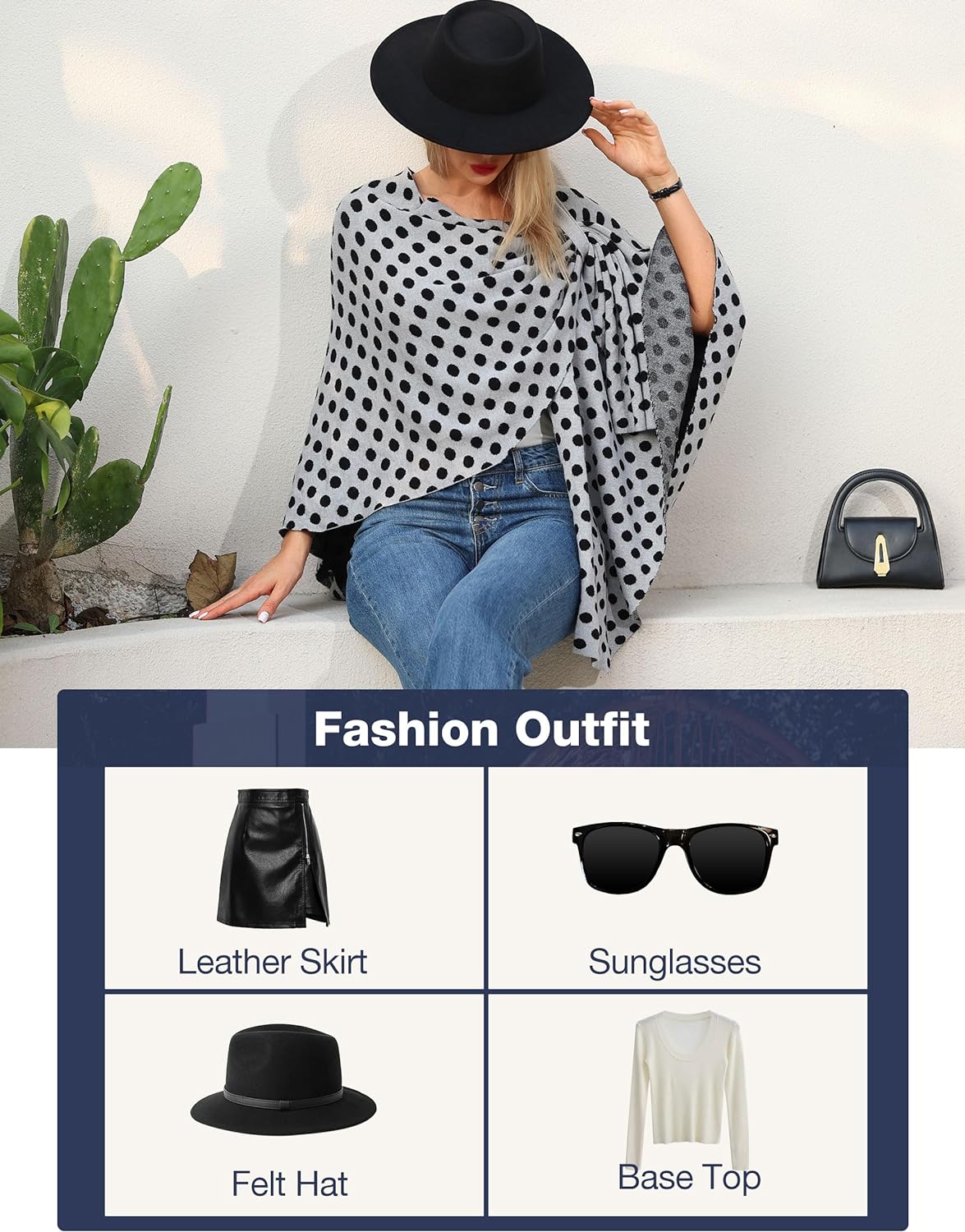 Womens Large Cross Front Poncho Sweater Wrap Topper Knitted Elegant Shawls Cape for Fall Winter