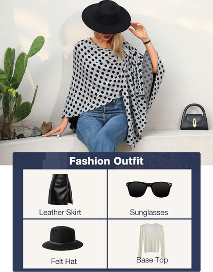 Womens Large Cross Front Poncho Sweater Wrap Topper Knitted Elegant Shawls Cape for Fall Winter