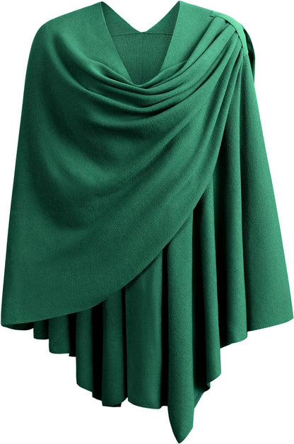 Womens Large Cross Front Poncho Sweater Wrap Topper Knitted Elegant Shawls Cape for Fall Winter