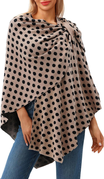 Womens Large Cross Front Poncho Sweater Wrap Topper Knitted Elegant Shawls Cape for Fall Winter