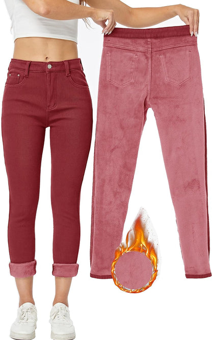 Women's Winter Fleece Lined Sherpa Thermal Skinny Pants Casual Warm Trousers