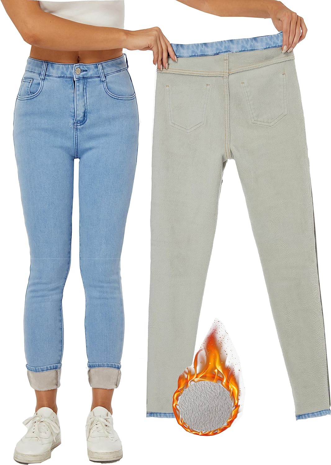 Women's Winter Fleece Lined Sherpa Thermal Skinny Pants Casual Warm Trousers