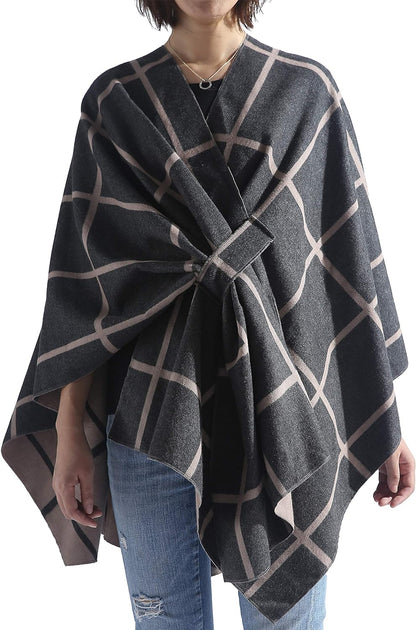 Women's Shawl Wrap Poncho Ruana Cape Open Front Cardigan Shawls for Fall Winter