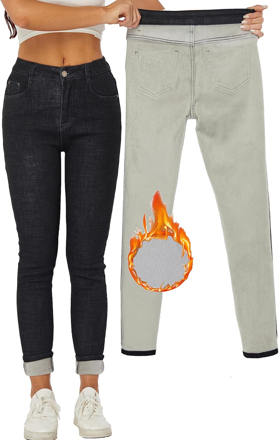 Women's Winter Fleece Lined Sherpa Thermal Skinny Pants Casual Warm Trousers