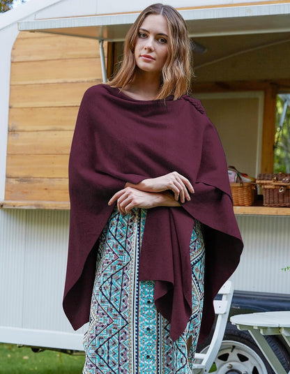 Womens Large Cross Front Poncho Sweater Wrap Topper Knitted Elegant Shawls Cape for Fall Winter