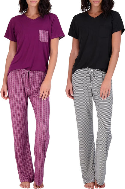 2 Pack: Women’s Pajama Set Super-Soft Short & Long Sleeve Top With Pants (Available In Plus Size)