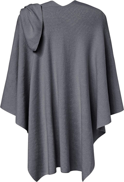 Womens Large Cross Front Poncho Sweater Wrap Topper Knitted Elegant Shawls Cape for Fall Winter