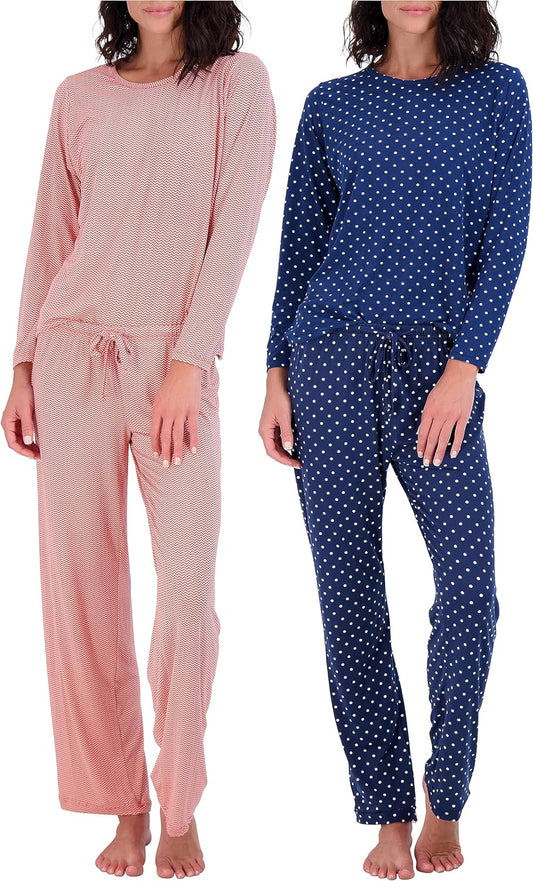 2 Pack: Women’s Pajama Set Super-Soft Short & Long Sleeve Top With Pants (Available In Plus Size)