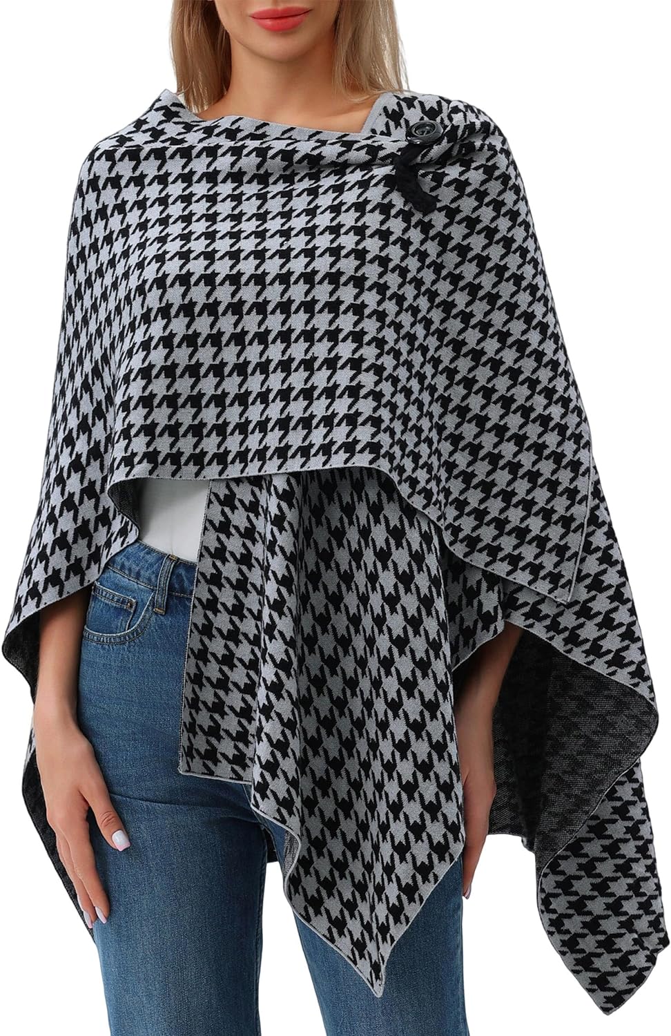 Womens Large Cross Front Poncho Sweater Wrap Topper Knitted Elegant Shawls Cape for Fall Winter