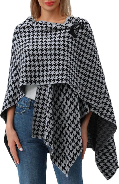 Womens Large Cross Front Poncho Sweater Wrap Topper Knitted Elegant Shawls Cape for Fall Winter