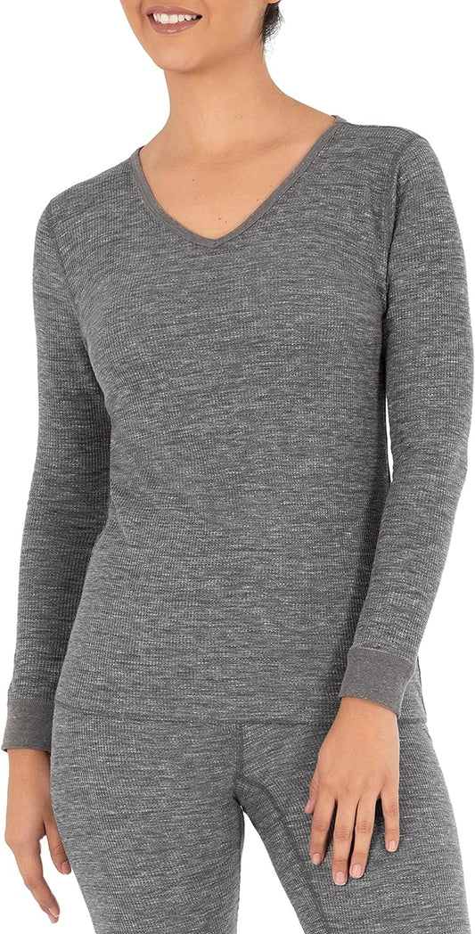Women's Micro Waffle Thermal V-Neck