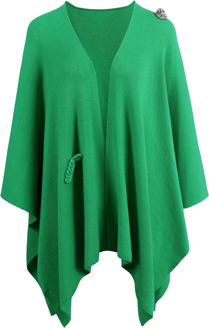 Womens Large Cross Front Poncho Sweater Wrap Topper Knitted Elegant Shawls Cape for Fall Winter