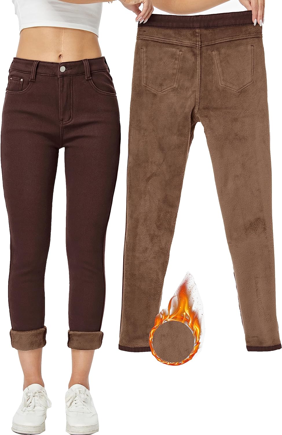 Women's Winter Fleece Lined Sherpa Thermal Skinny Pants Casual Warm Trousers