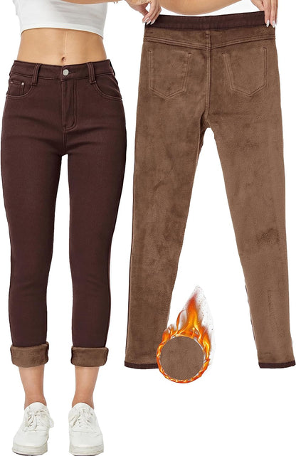 Women's Winter Fleece Lined Sherpa Thermal Skinny Pants Casual Warm Trousers