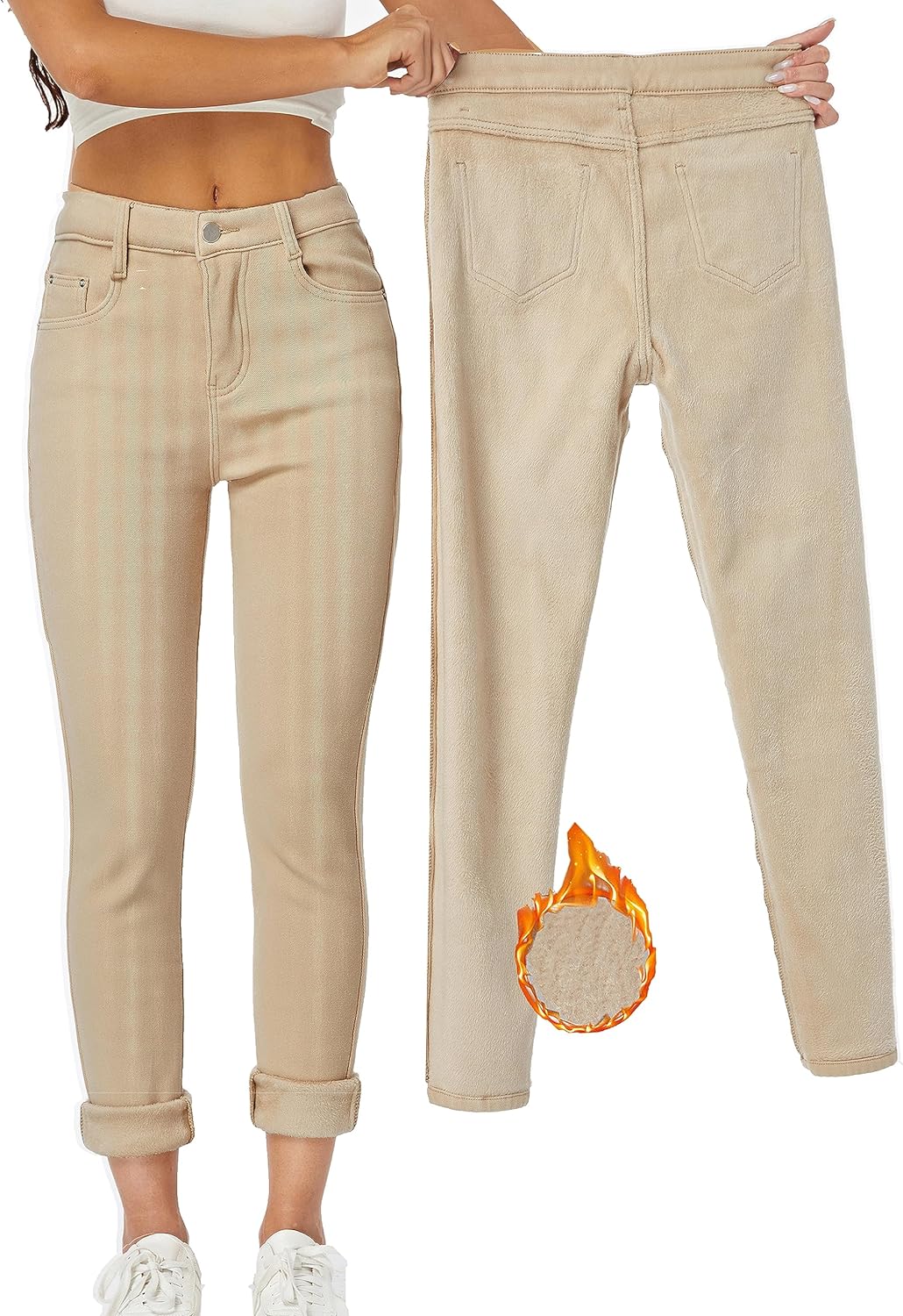 Women's Winter Fleece Lined Sherpa Thermal Skinny Pants Casual Warm Trousers