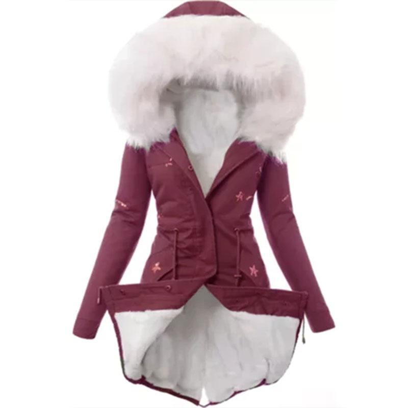 Printed Hooded Large Size Parka Coat