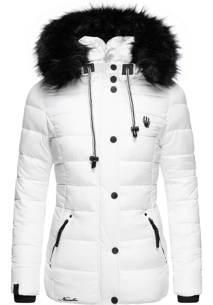 Fashion quilted jacket with faux fur hood