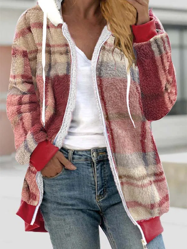 Christmas Plaid Casual Cashmere Cotton Jacket