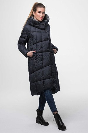 WOMEN'S LONG WINTER JACKET WITH A HOOD, NAVY