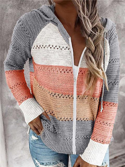 Contrast Color Knitted Zipper Lightweight Tops