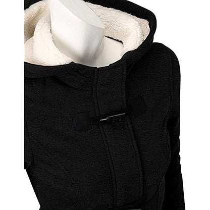 Ladies hooded coat button horn bomber jacket