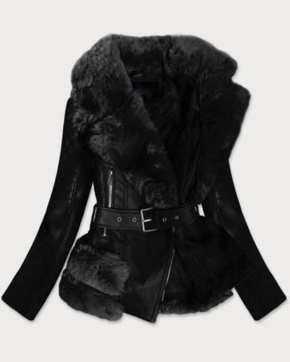Black fur jacket Leather