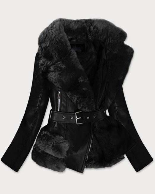 Black fur jacket Leather