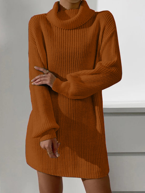Cowl Neck Drop Shoulder Sweater Dress Without Belt