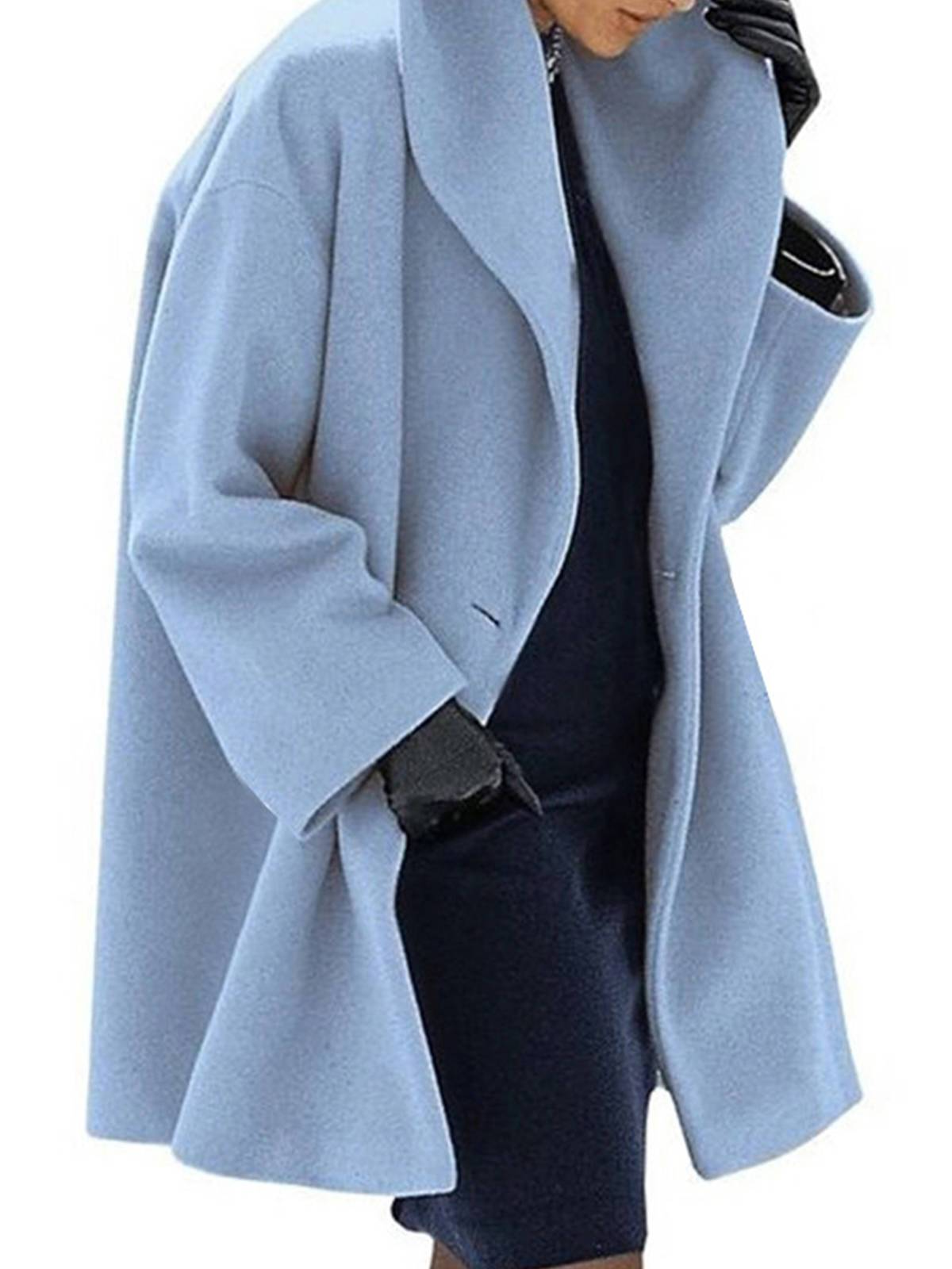 Women's Fashion Round neck loose hooded woolen coat