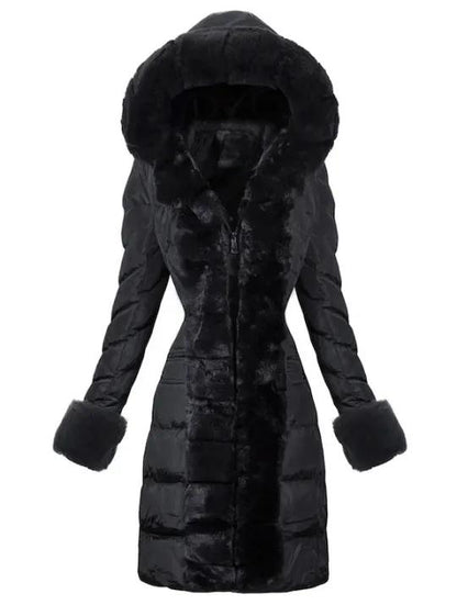 Faux Fur Hooded black Down Coat
