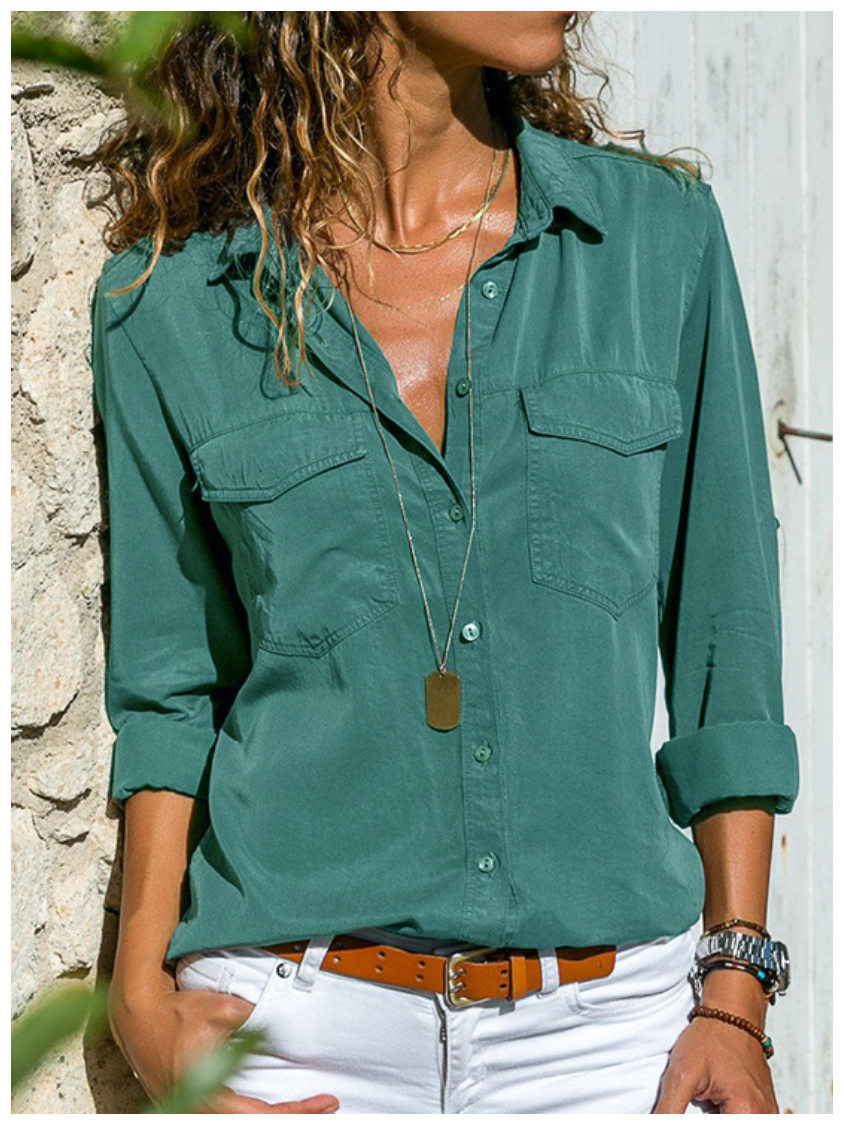 Plain Buttoned Pockets Casual Long Sleeve Shirt