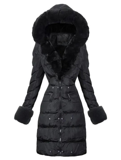Faux Fur Hooded black Down Coat