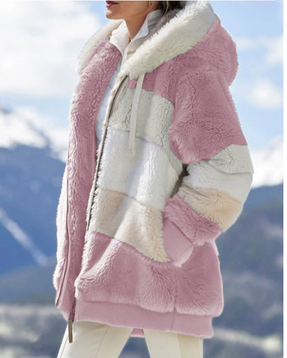 Contrasting Lamb Wool Padded Coat