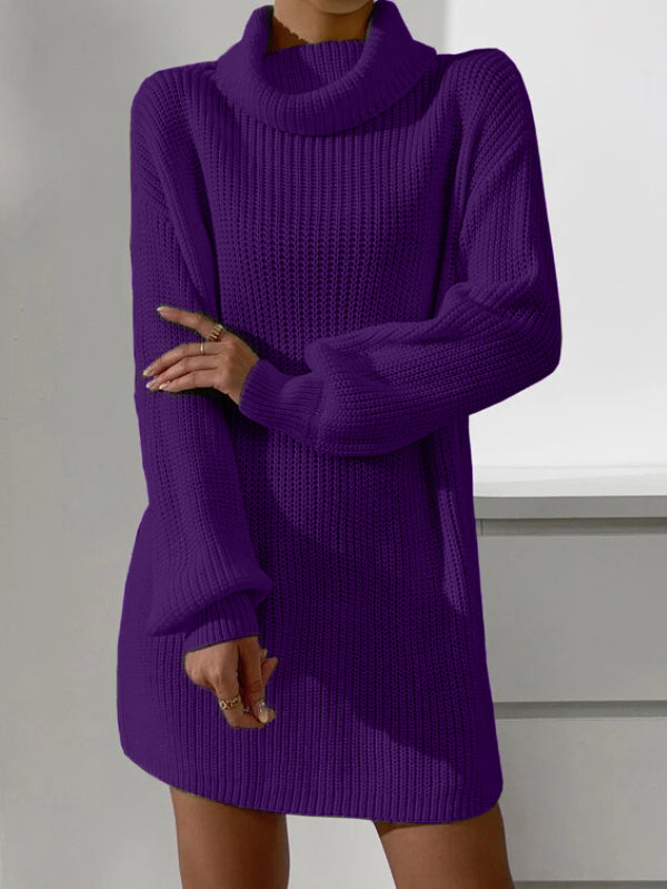 Cowl Neck Drop Shoulder Sweater Dress Without Belt